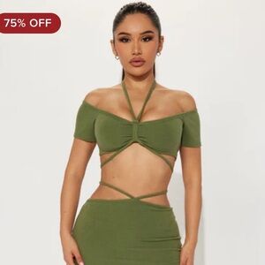 Fashion Nova Olive Green Knot-Front Top